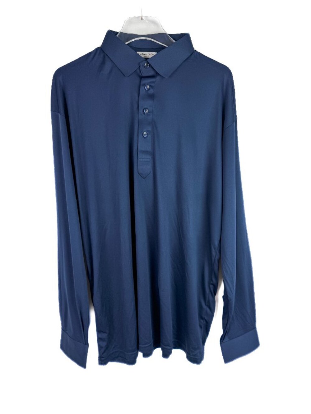 NWOT Collars & Co. Dress Collar Polo Semi Spread Long Sleeves Navy Size XL